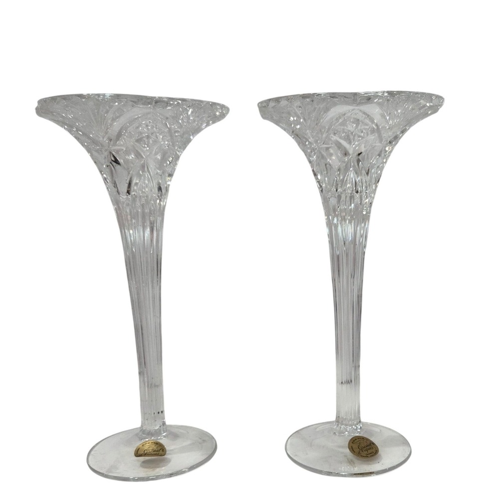 Cristal d'Arques France Longchamp Lead Crystal Bud Vases Set of 2 Clear Glam